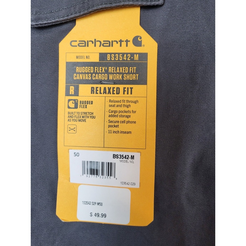 Size 50 Carhartt BS3542 Rugged Flex Relaxed Fit Canvas Cargo Work Short Gray Men - Picture 6 of 8